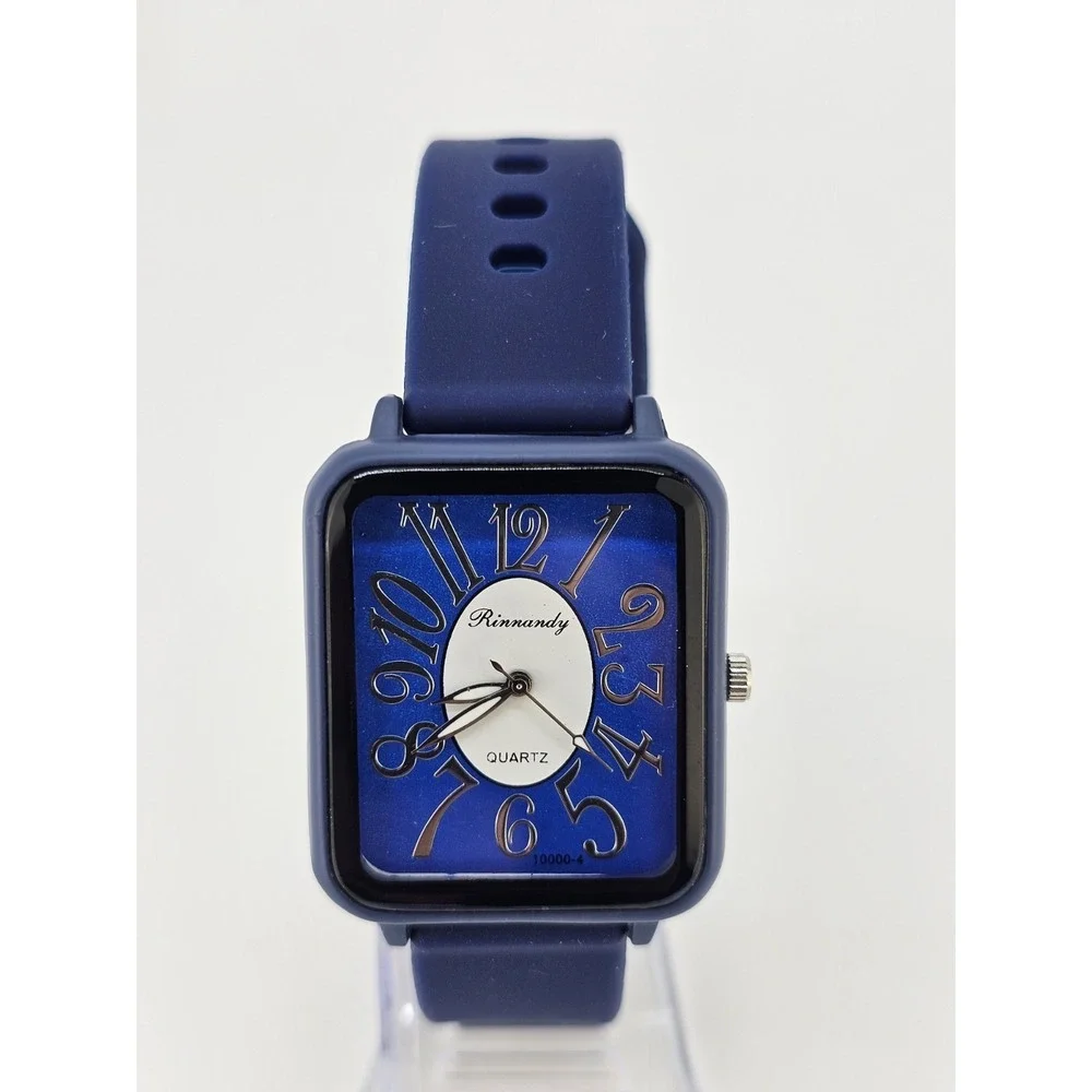 Women's Easy Read Tank Watch‎ 33MM Blue Dial Blue Plastic Bands NEW Battery